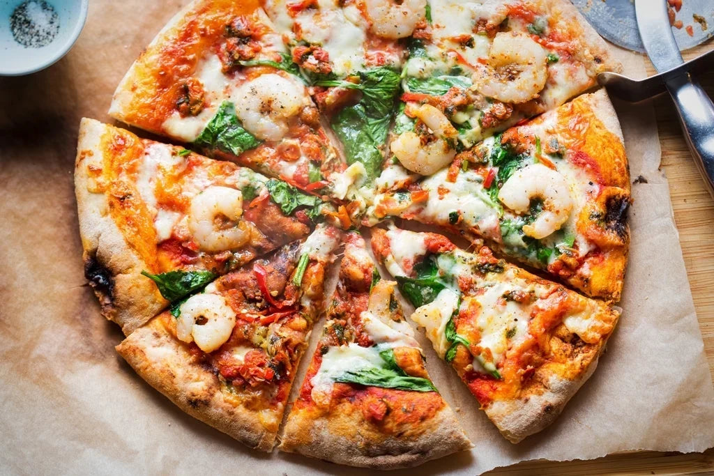 Prawn pizza with pizzaz and SMOKE AND PERI ( any pizza )